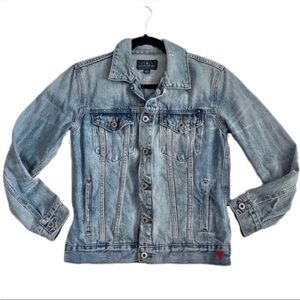 Lucky Brand The Tomboy Trucker Denim Jean Jacket with Heart Embroidery